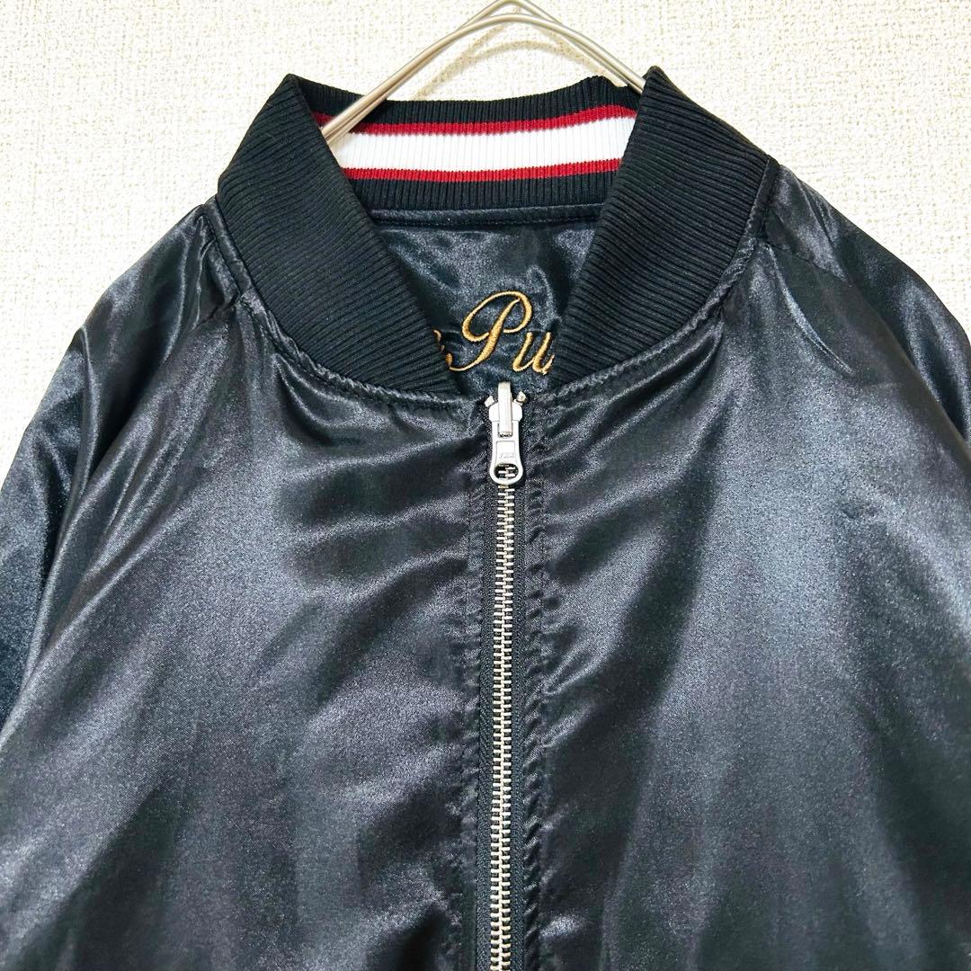 希少 XXL 抜刀娘 スカジャン リバーシブル 背面刺繍 黒 和柄 リブライン