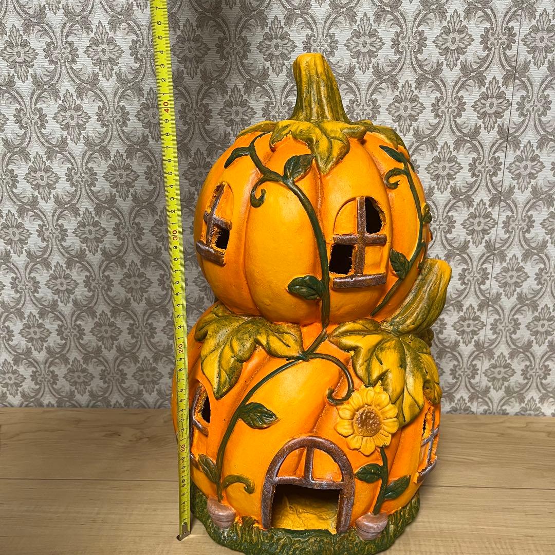 ハロウィン　パンプキン　ガーデン用　2段カボチャ　オブジェ　置物　陶器