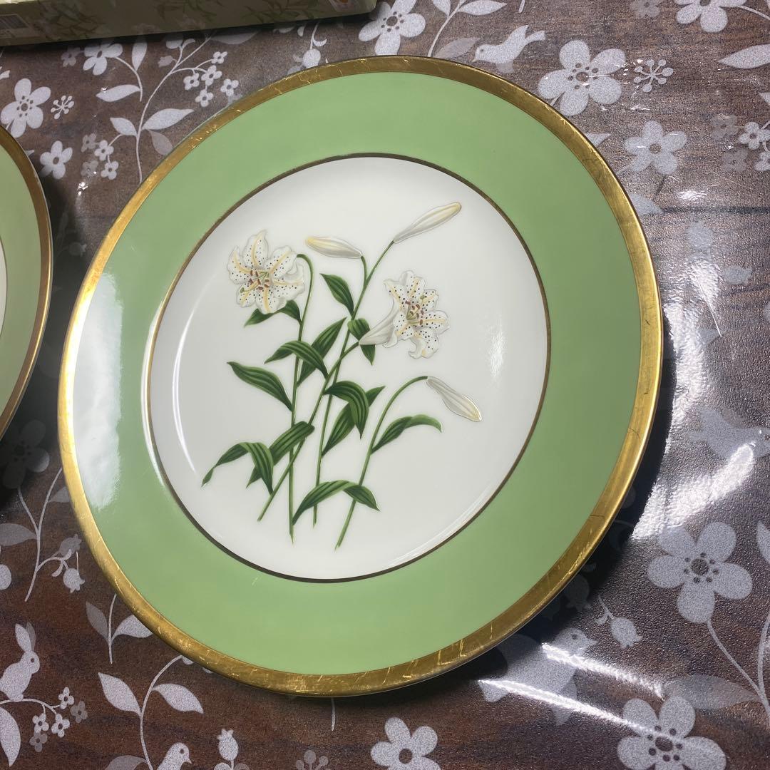 最高級　深川製磁　君島一郎デザイン　 グリーン百合　ミート皿2枚（箱付）