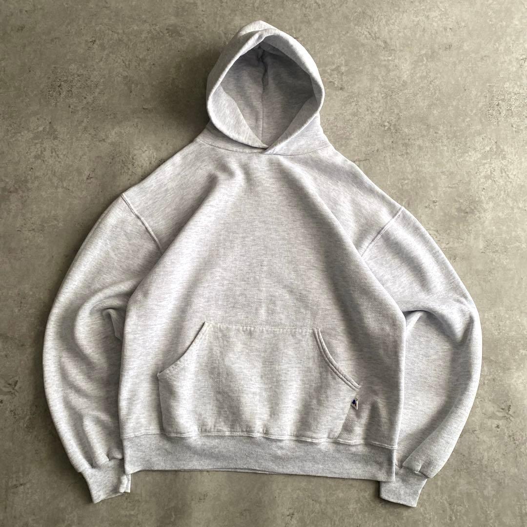 神サイズ 90s ラッセル 無地 パーカー USA製 L シルバー グレー