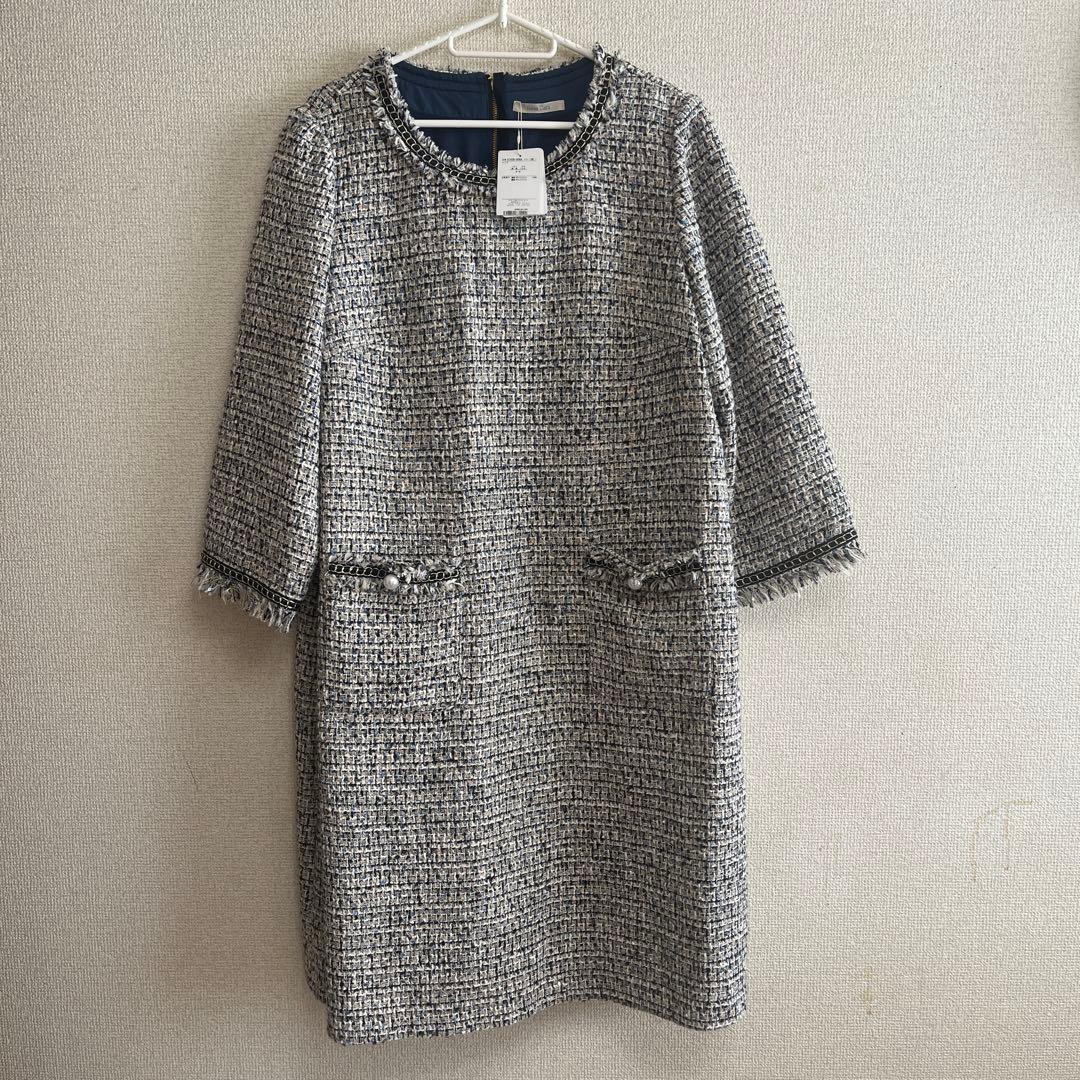 ツイードワンピース七分袖　ローズティアラ　46サイズ