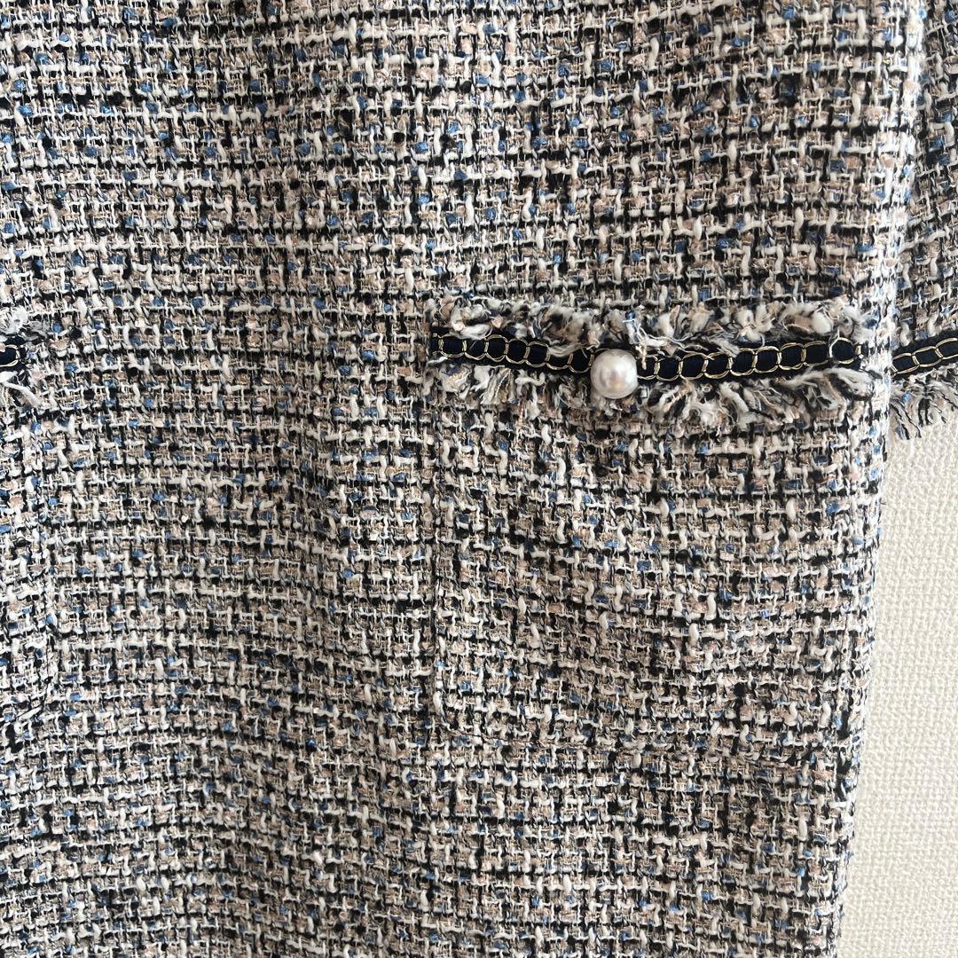 ツイードワンピース七分袖　ローズティアラ　46サイズ