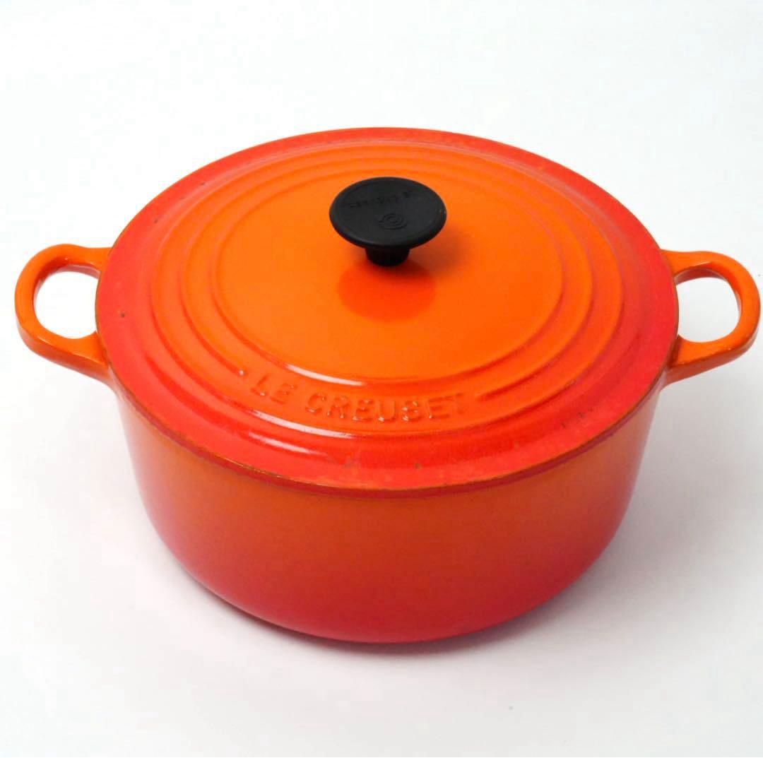 【美品】LE CREUSET　ココット ロンド オレンジ　22cm