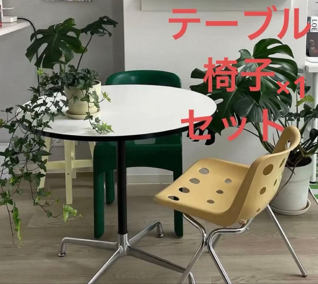 美品 韓国 ラウンド 円形 テーブル チーズ イエロー 椅子 セット