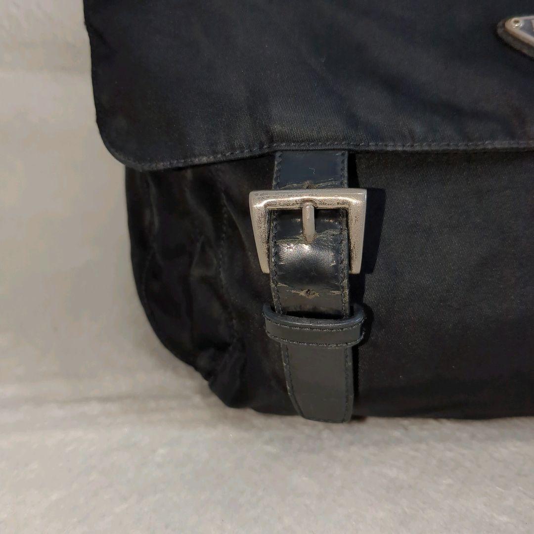 PRADA メッセンジャーバッグ ブラック 三角ロゴ レザー テスートナイロン