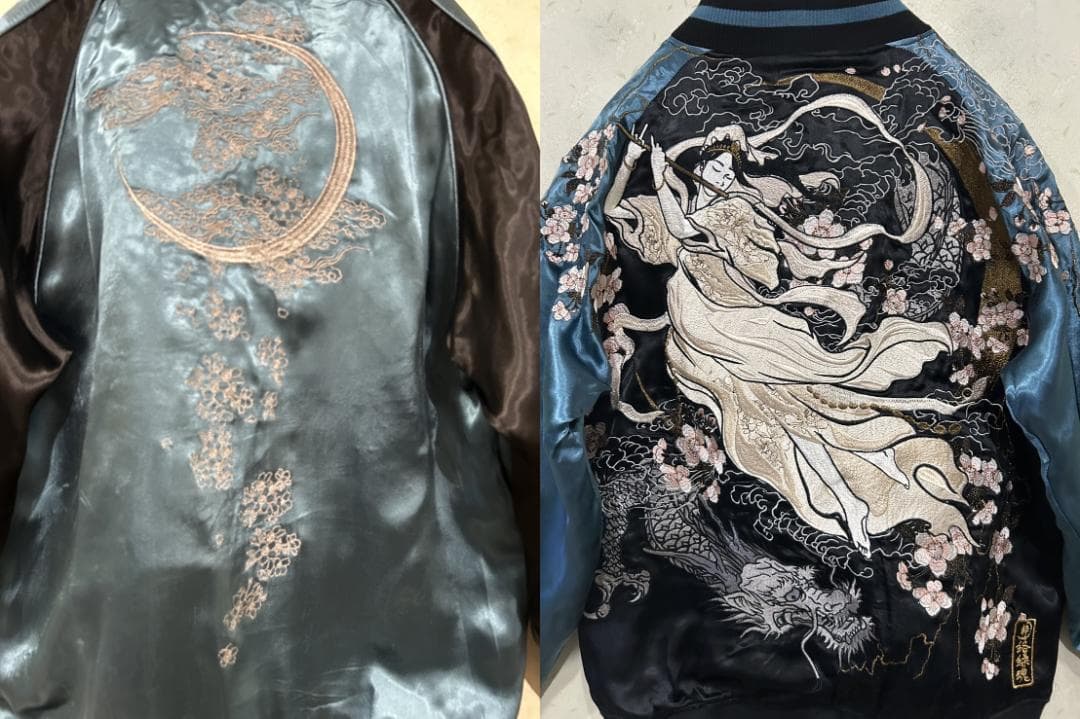 ＊カラクリ 絡繰魂 粋 和柄 羽衣 天女 龍 刺繍 リバーシブル スカジャン M