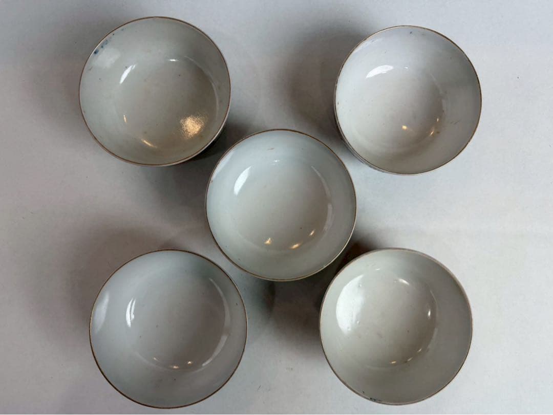 有田焼き　古伊万里　赤茶碗　蓋付き　色絵　5つ　NO.04