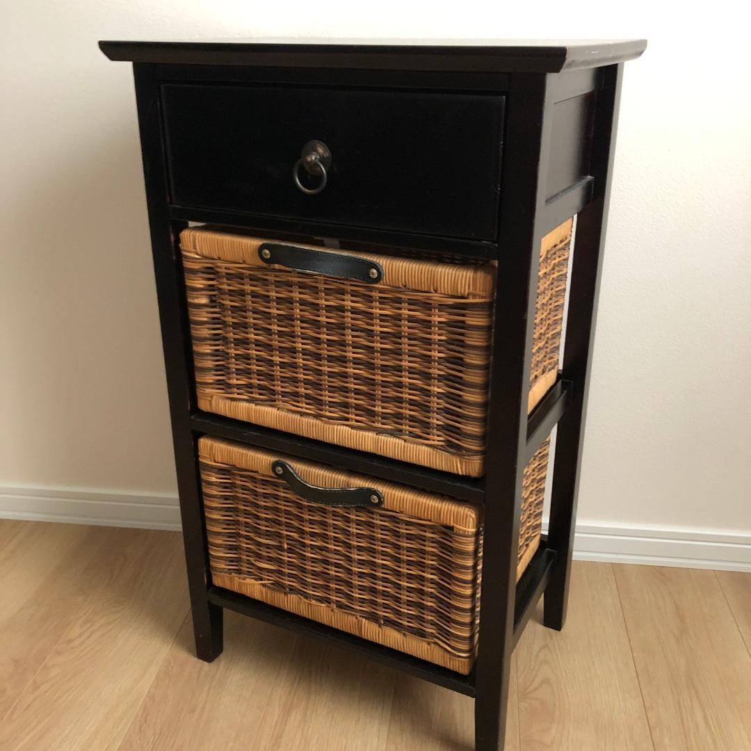 チェスト 3段 収納ラック キャビネット 木製 ラタン風 電話台