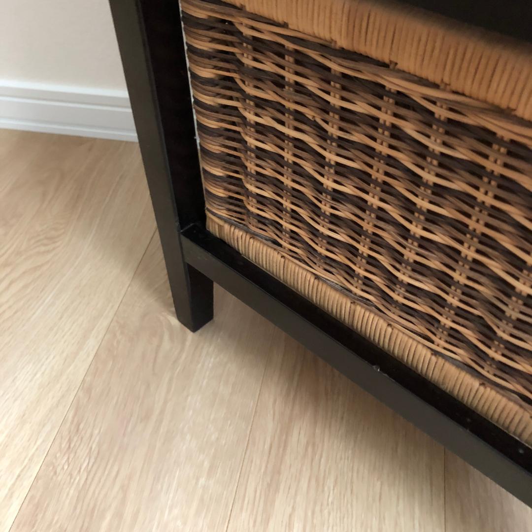 チェスト 3段 収納ラック キャビネット 木製 ラタン風 電話台