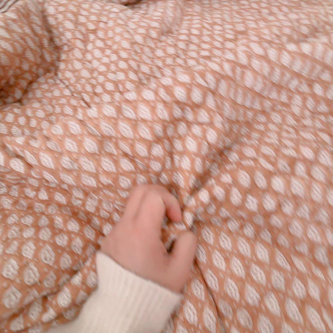 【フリルキルト】ブロックプリントキルト　布団　ソファーカバー　ベッドカバー