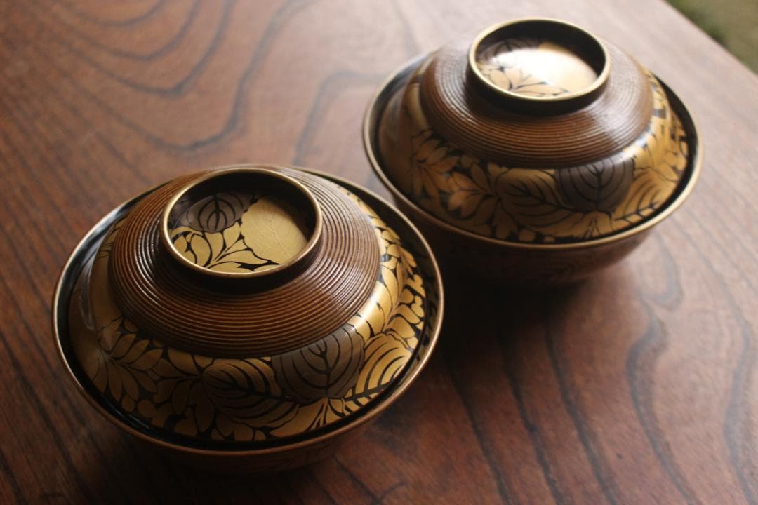 時代逸品！風情ある千筋糸目に極上桐花蒔絵の映えるお椀2点（検輪島塗懐石椀雑煮椀