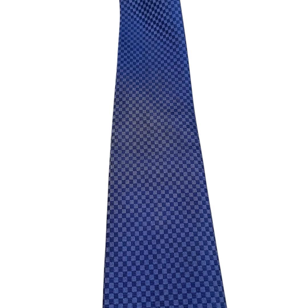 ルイヴィトン ネクタイ　マイクロダミエ　ブルー　ソリッドタイ