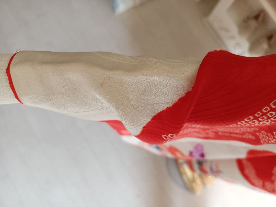 正絹★赤系部分絞り着物と作り帯フルセット