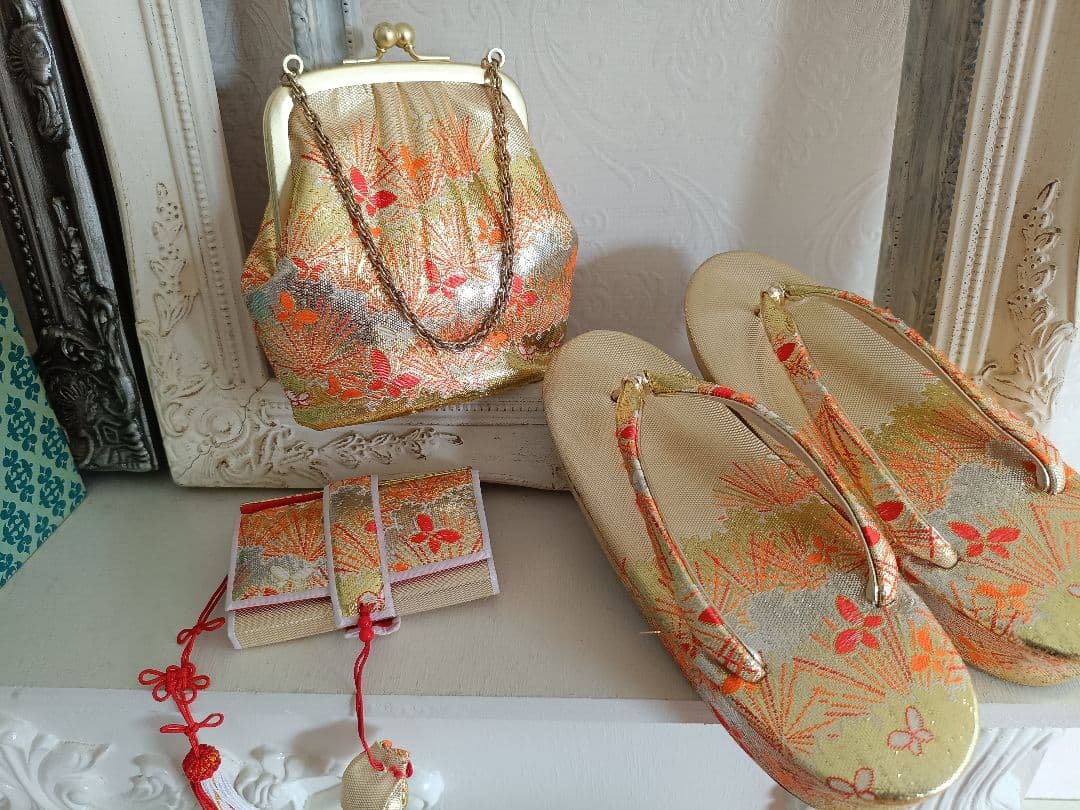 正絹★赤系部分絞り着物と作り帯フルセット