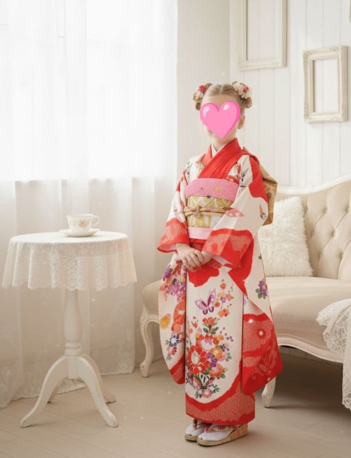 正絹★赤系部分絞り着物と作り帯フルセット