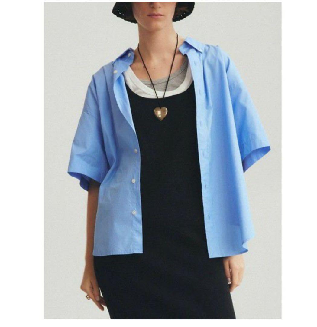 Shinzone HALF SLEEVE DADDY SHIRT ブルーシャツ