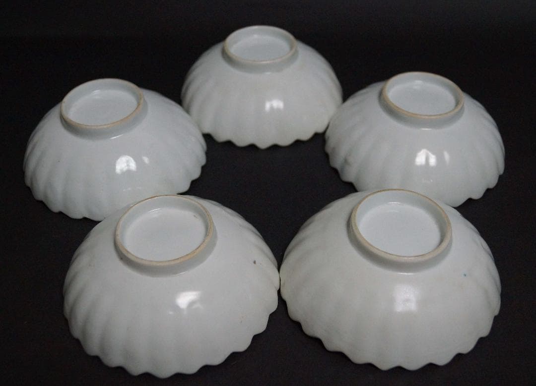 江戸中期(文化年)柿右衛門色絵『菊寿祥瑞文』菊型向付/皿(五客)濁手茶事/茶道具