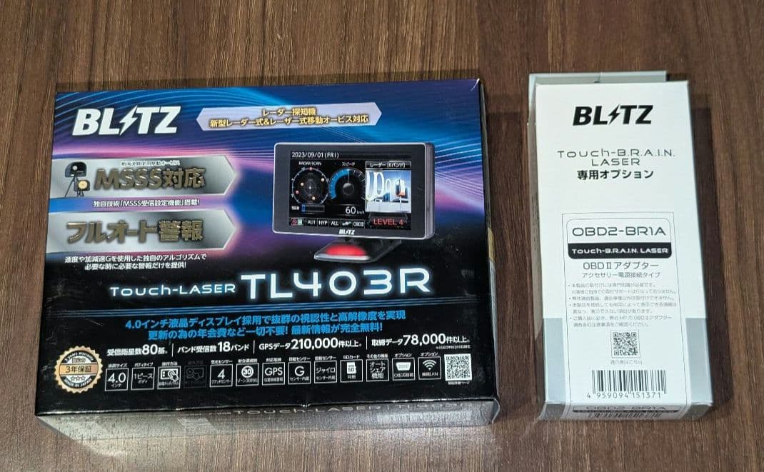 BLITZ TL403Rレーダー探知機 OBDIIアダプOBD2-BR1A中古品