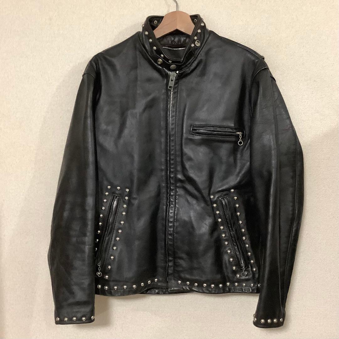 Schott スタッズ付きレザーシングルライダースジャケット K-321 メンズ