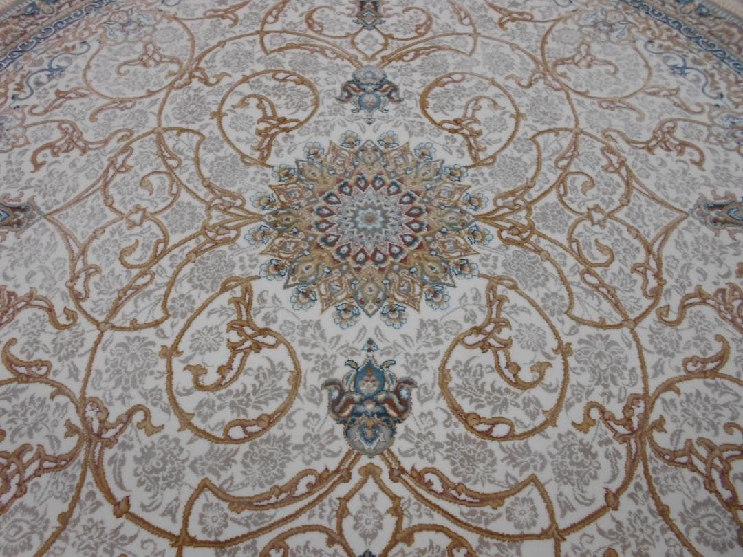 立体柄、144万ノット！本場イラン産 高密度織絨毯！円形200cm‐200461