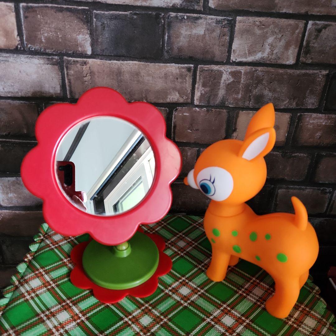 ☘️昭和レトロポップ☘️オレンジ色の子鹿貯金箱&フラワーミラー