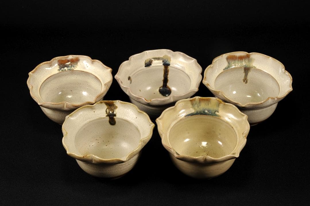 萬古焼 輪花形 向付 五 懐石道具 創始 沼波弄山 萬古不易 古萬古 万古焼