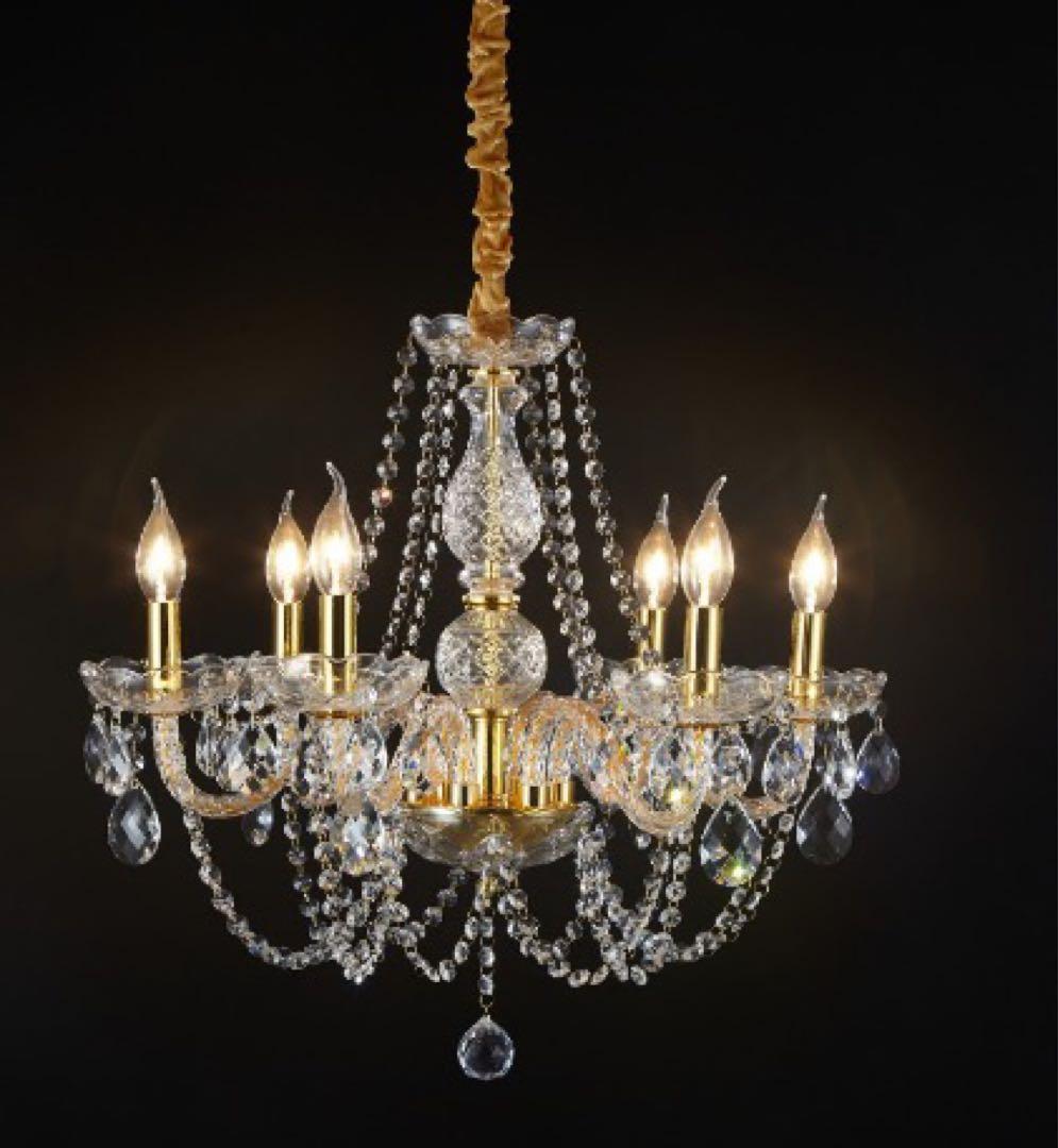 3色LED電球付き クラシックシャンデリア 6灯 ゴールド