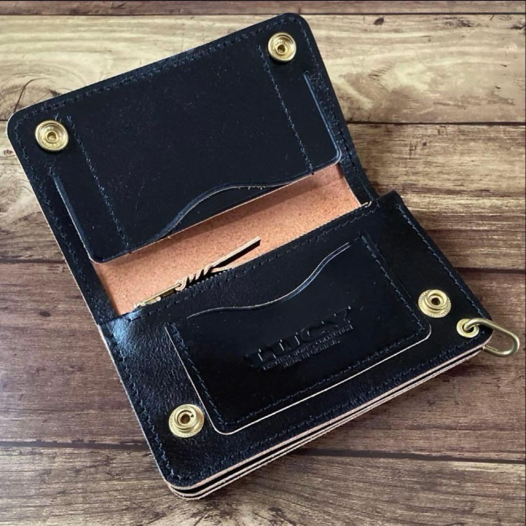 【やかん】ミドルトラッカーウォレット茶芯ブラック【お札を折らずに収納】