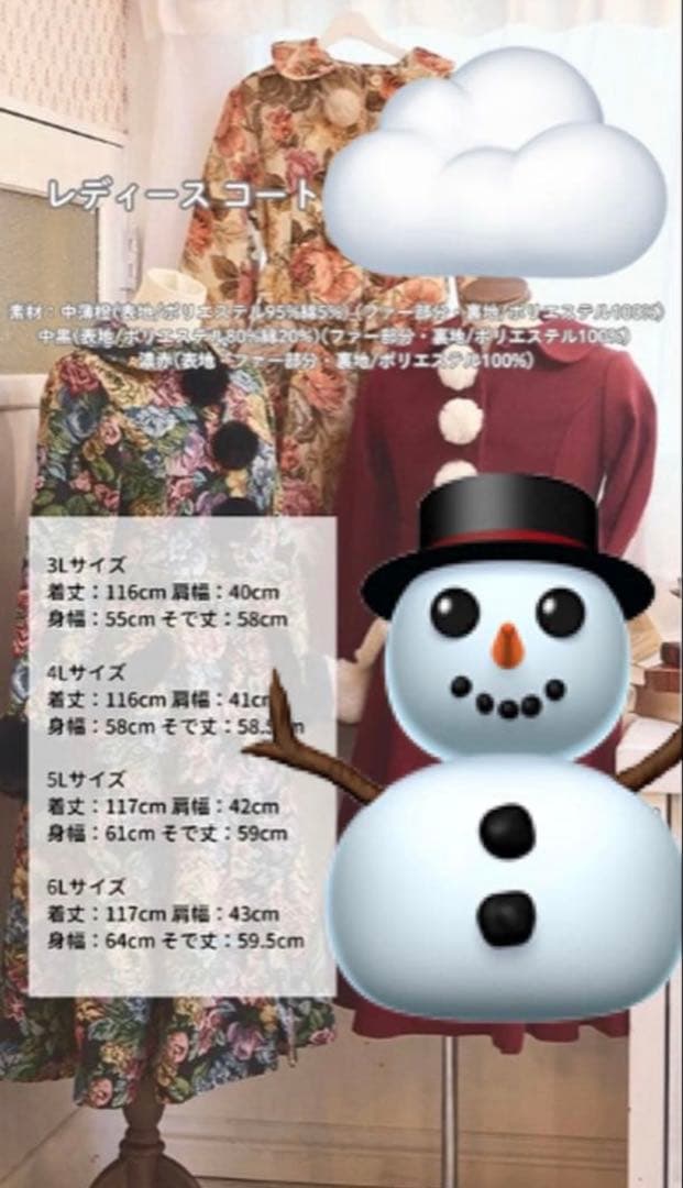 【超希少・3L】新品 くる実 しまむら ロングコート ゴブラン 花柄 BLACK