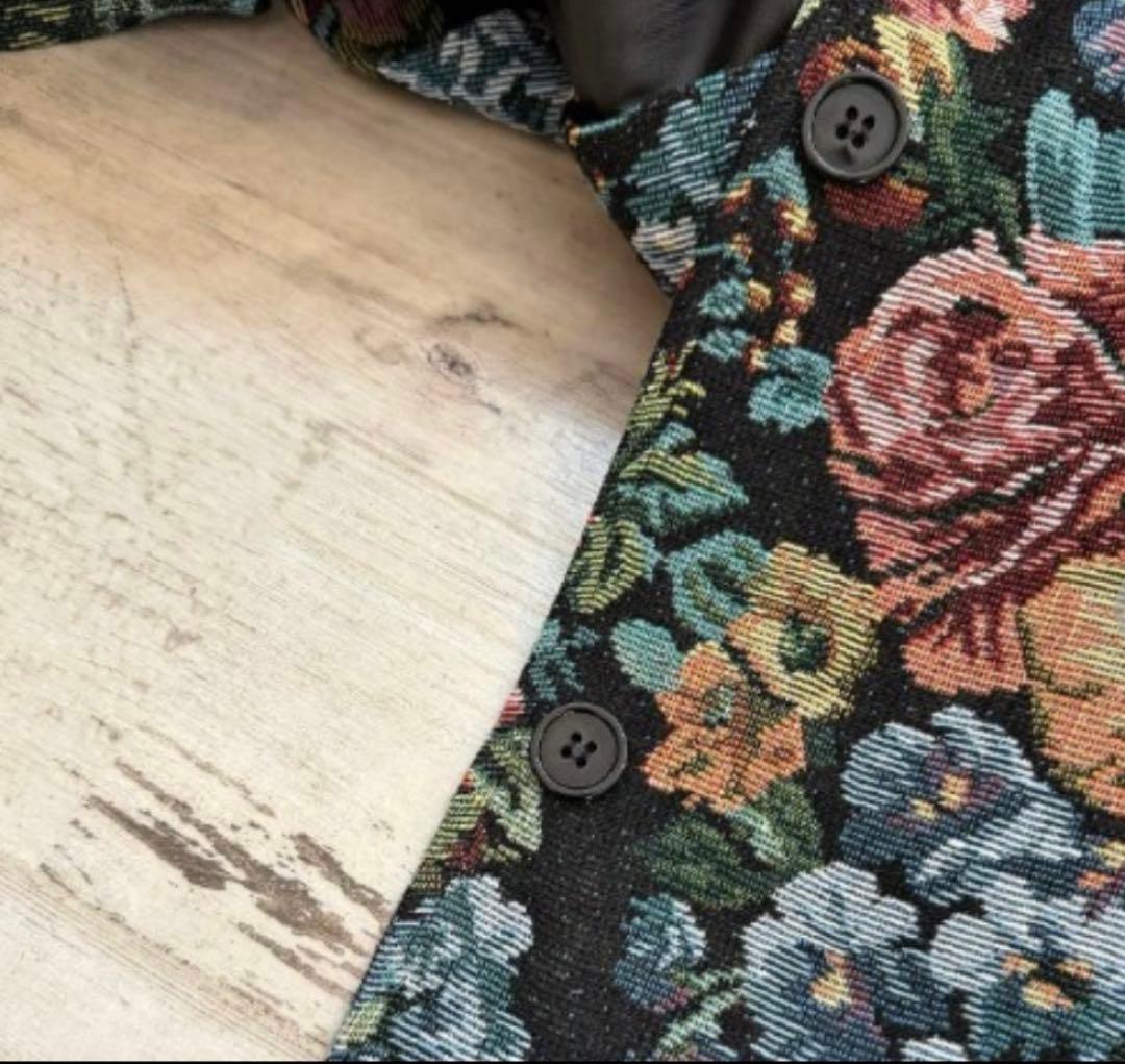 【超希少・3L】新品 くる実 しまむら ロングコート ゴブラン 花柄 BLACK