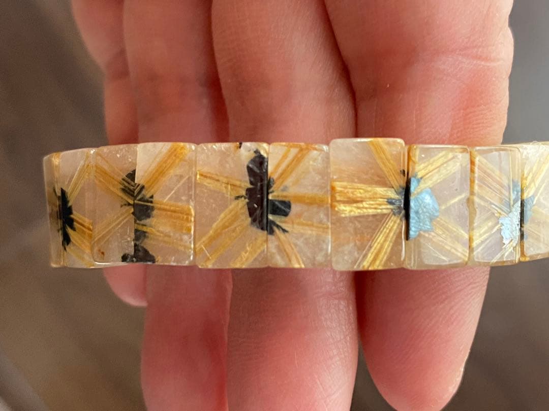 天然石ブレスレット 太陽放射タイチンルチルクォーツ バングル