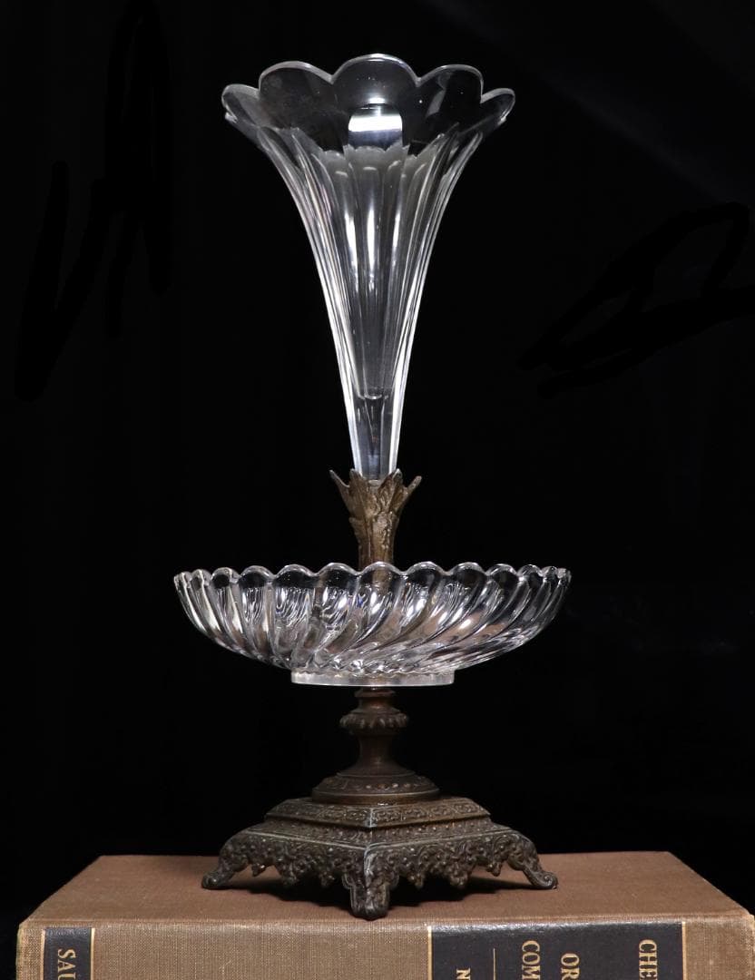 オールド・バカラ 博物館級 大型センターピース花瓶&コンポート30cm 台座付き