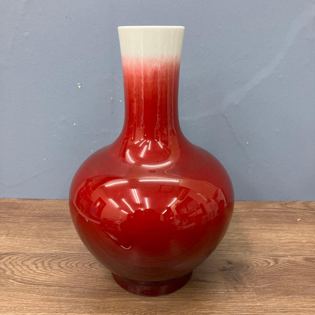 4F 中国名陶 景徳鎮製 郎窯紅（赤釉）花瓶 骨董 古美術品 花瓶 花器