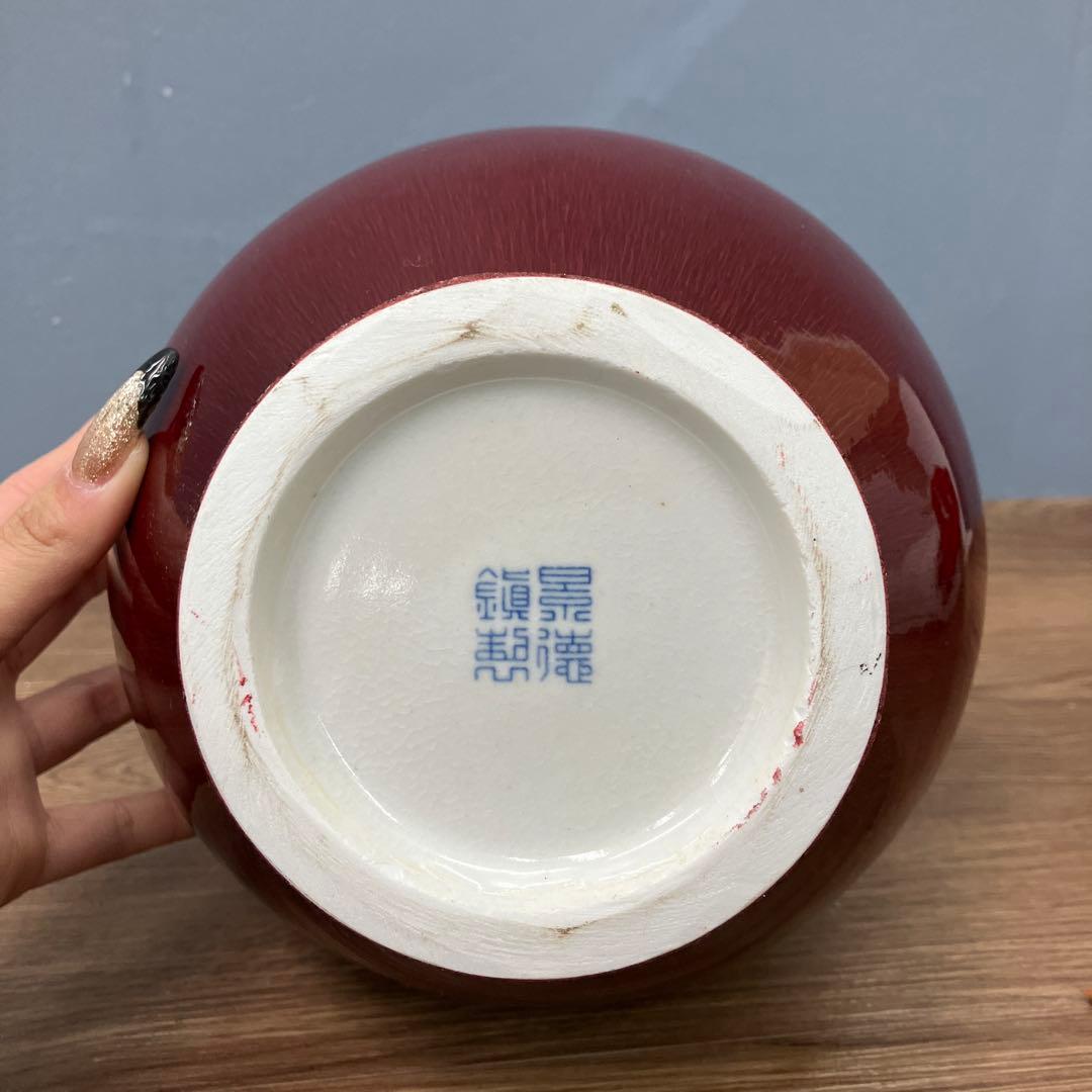 4F 中国名陶 景徳鎮製 郎窯紅（赤釉）花瓶 骨董 古美術品 花瓶 花器