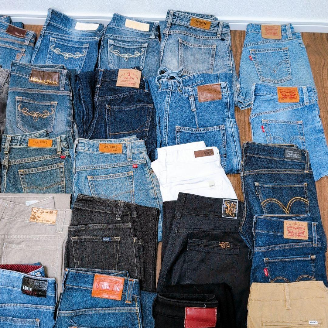 ブランドデニムパンツまとめ売り45本 リメイク素材 リペア ハンドメイド生地
