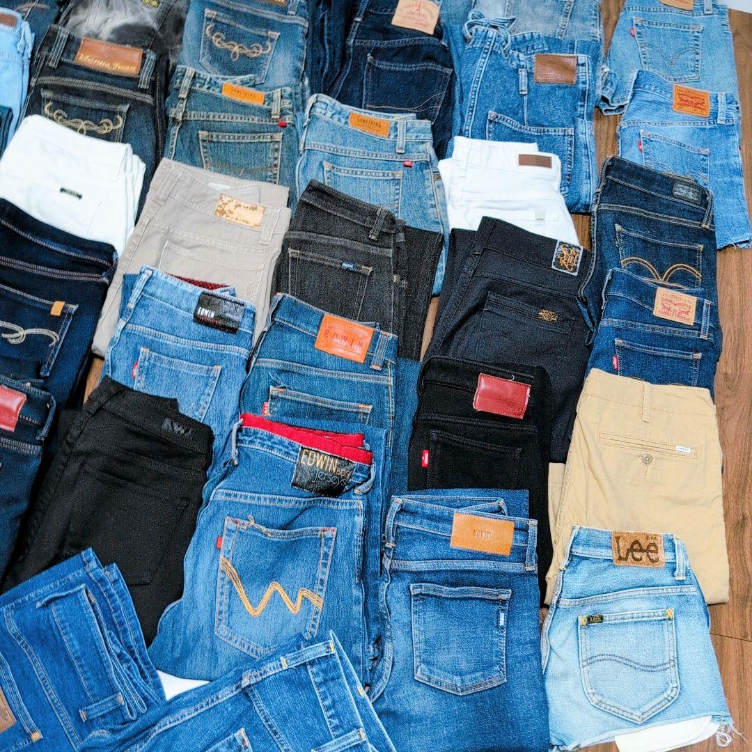 ブランドデニムパンツまとめ売り45本 リメイク素材 リペア ハンドメイド生地