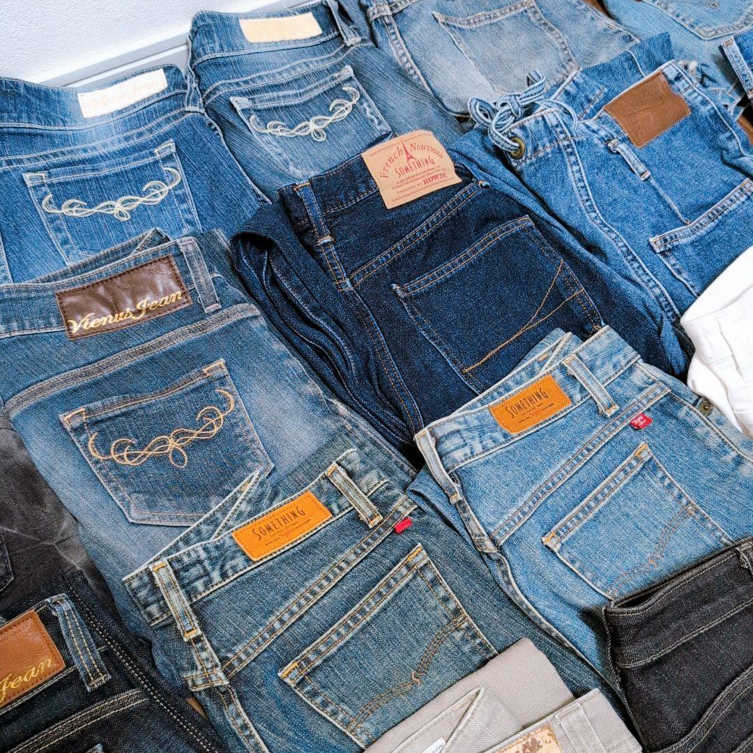 ブランドデニムパンツまとめ売り45本 リメイク素材 リペア ハンドメイド生地