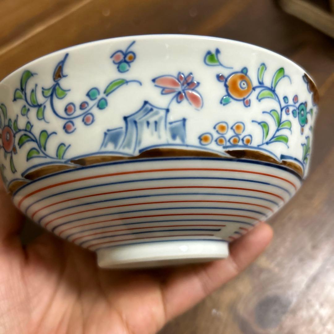 京焼　清水焼　平安祥堂　手塚祥堂造　紅毛草花文　茶碗　抹茶椀