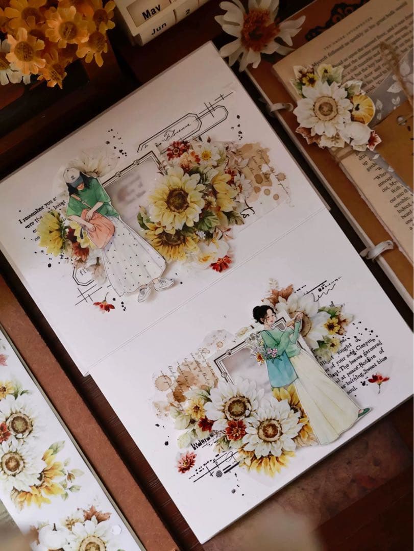 【8224】海外　マステ　5m巻売り　貝殻光マスキングテープ　向日葵　お花