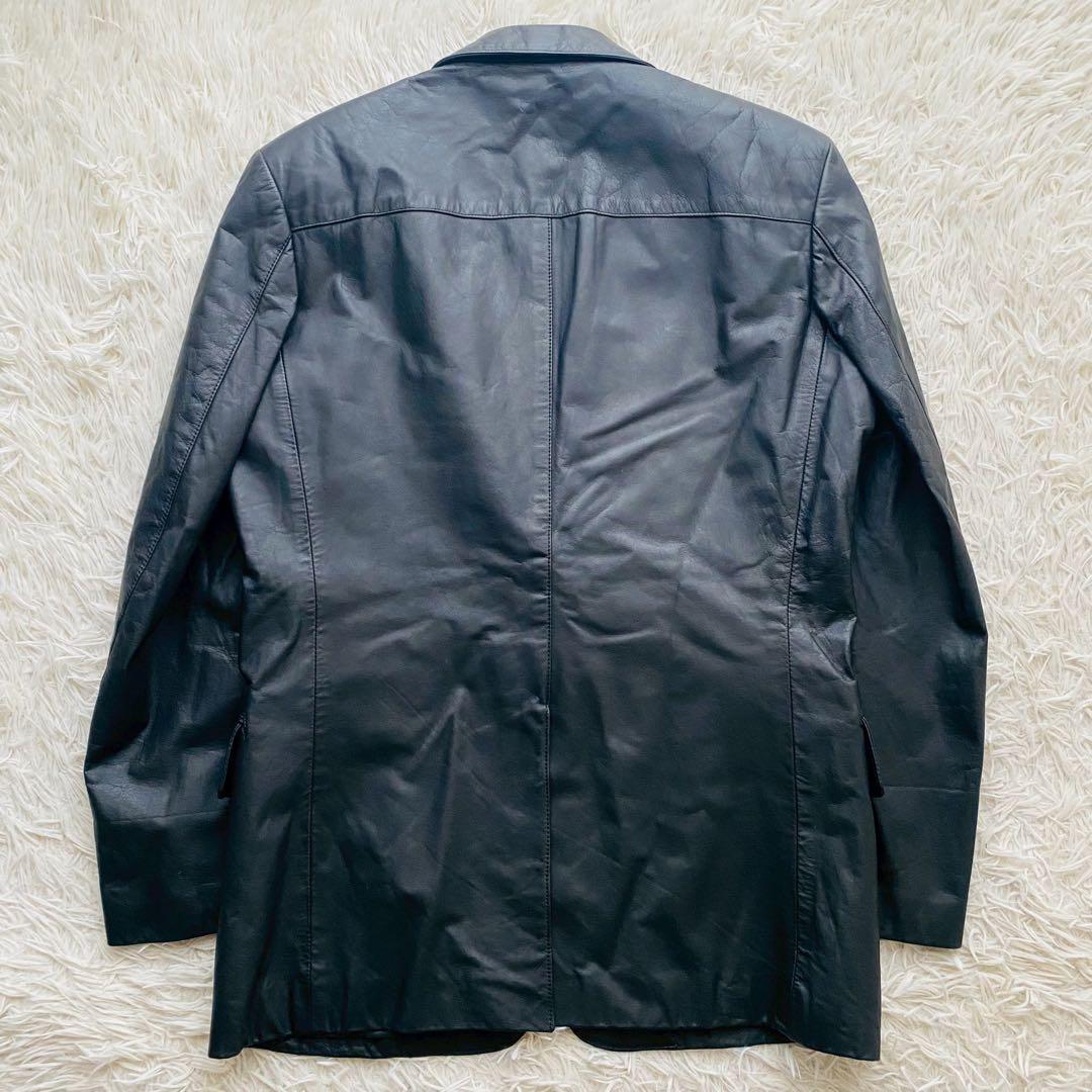 日本製光沢カウレザー●極美品●2Bシングルブレストテーラードジャケット 本革 M