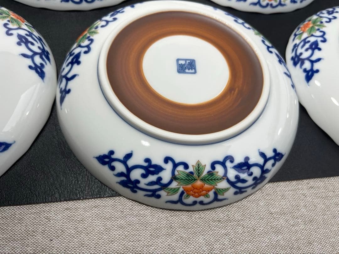 庫山窯　染錦牡丹　和皿揃　皿　5枚