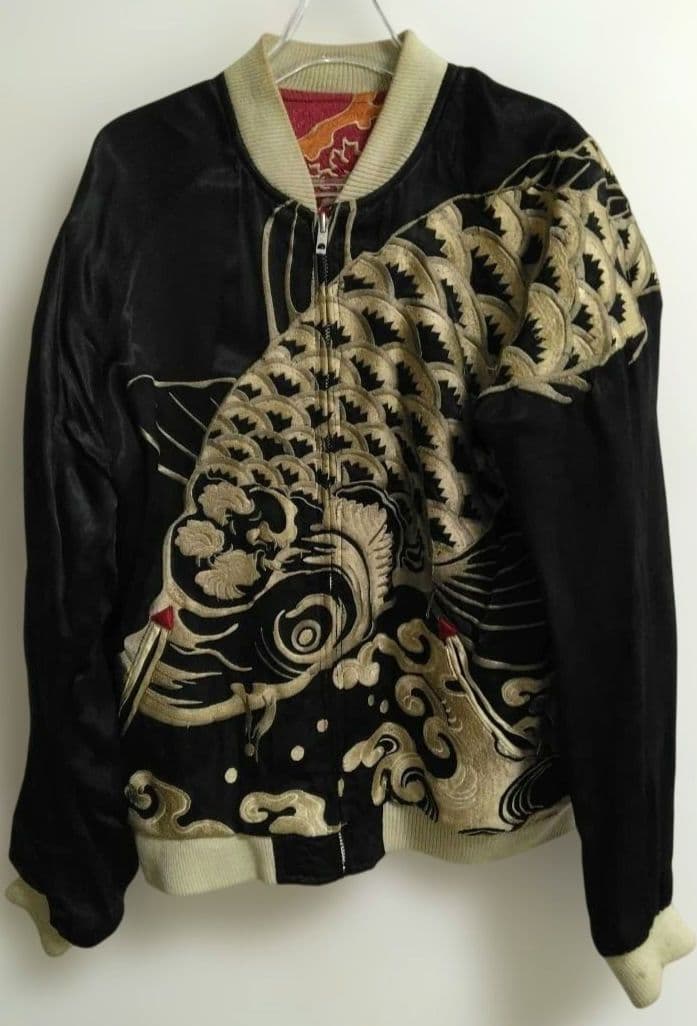 SCRIPT 花旅楽団 スカジャン 鯉×龍 リバーシブル 赤×黒　M