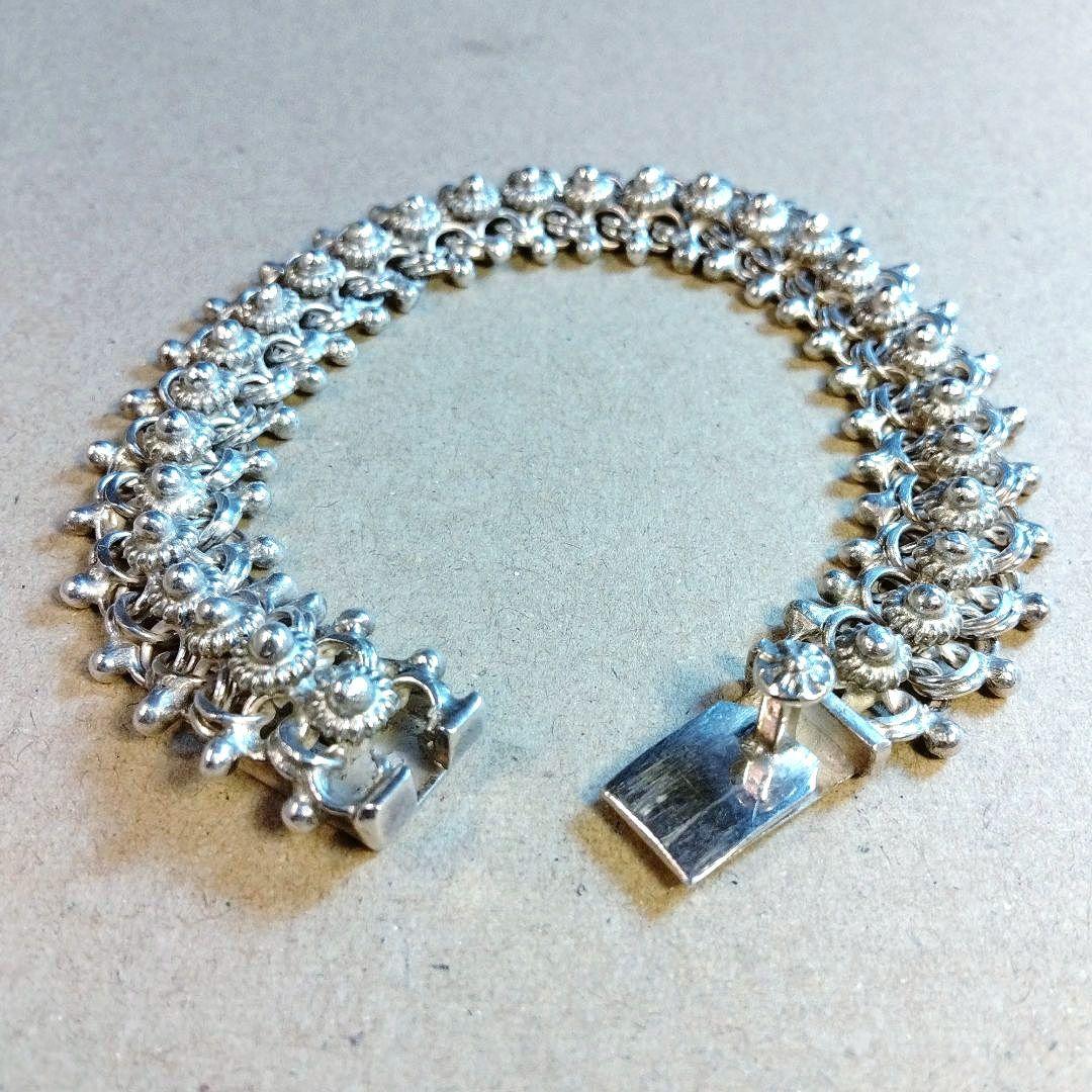 約18.5cm シルバー 925 ハンドメイド フラワーモチーフ ブレスレット