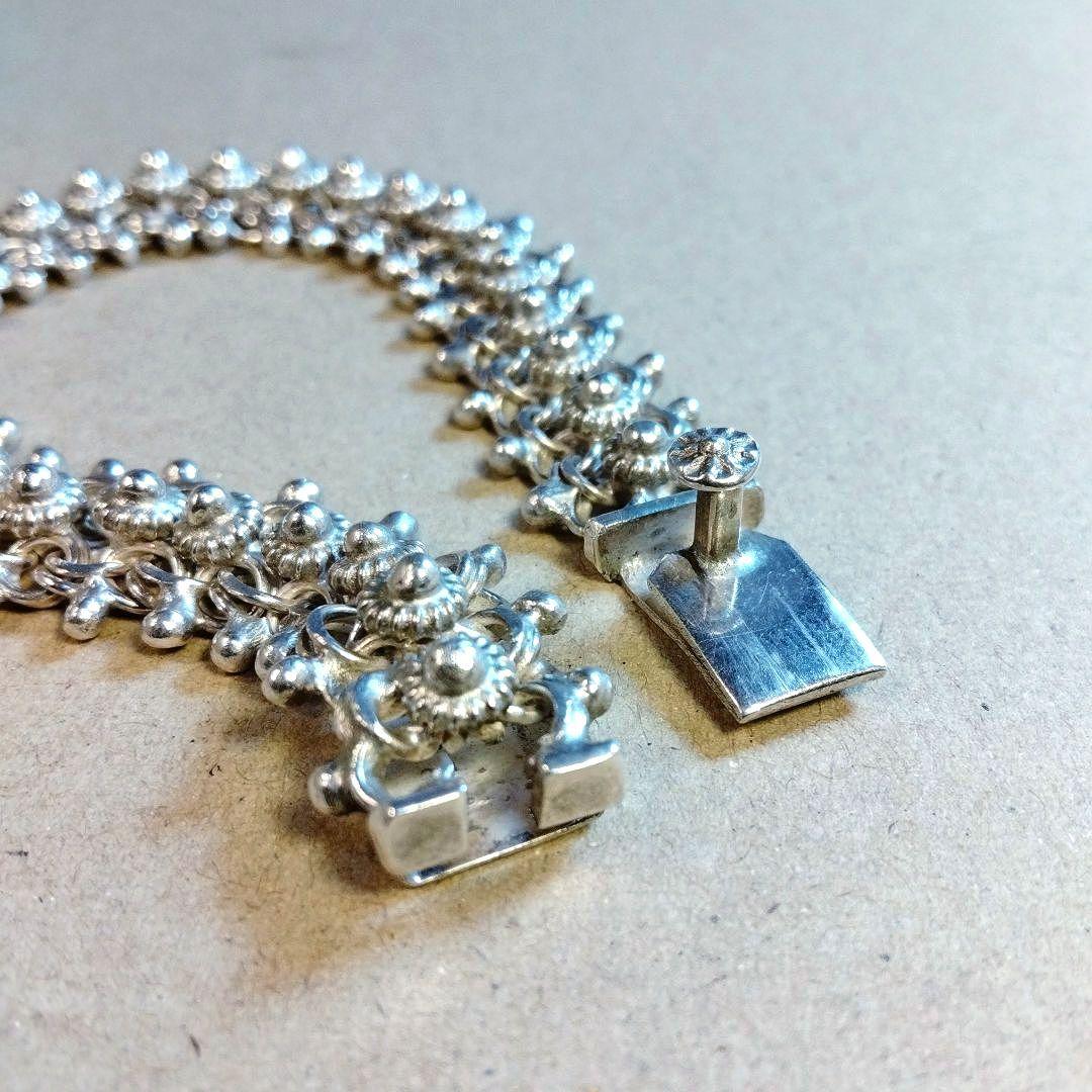 約18.5cm シルバー 925 ハンドメイド フラワーモチーフ ブレスレット