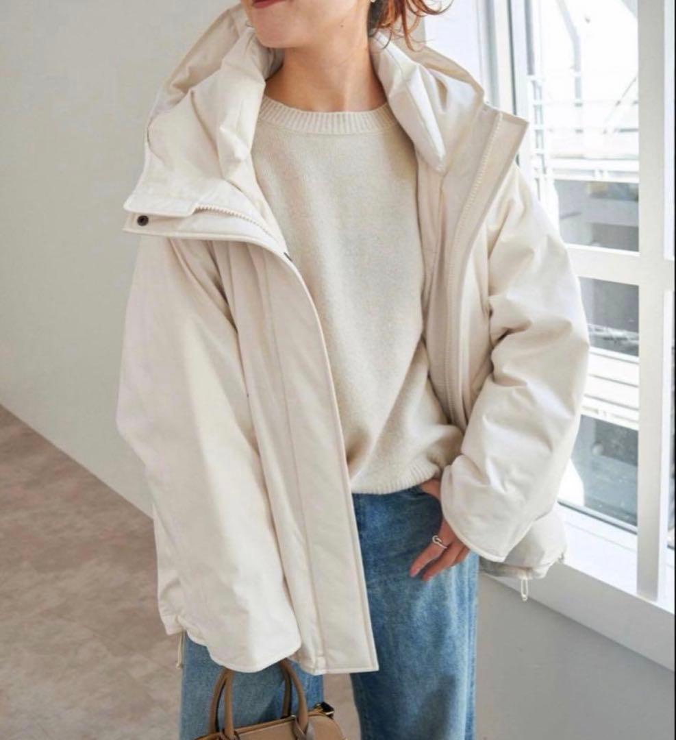 Spick & Span 撥水フーデッドダウンハーフコート ホワイト