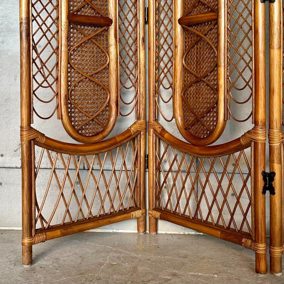 ꧁オールドラタン꧂4連パーティション　間仕切り　藤　アジアン　アンティーク