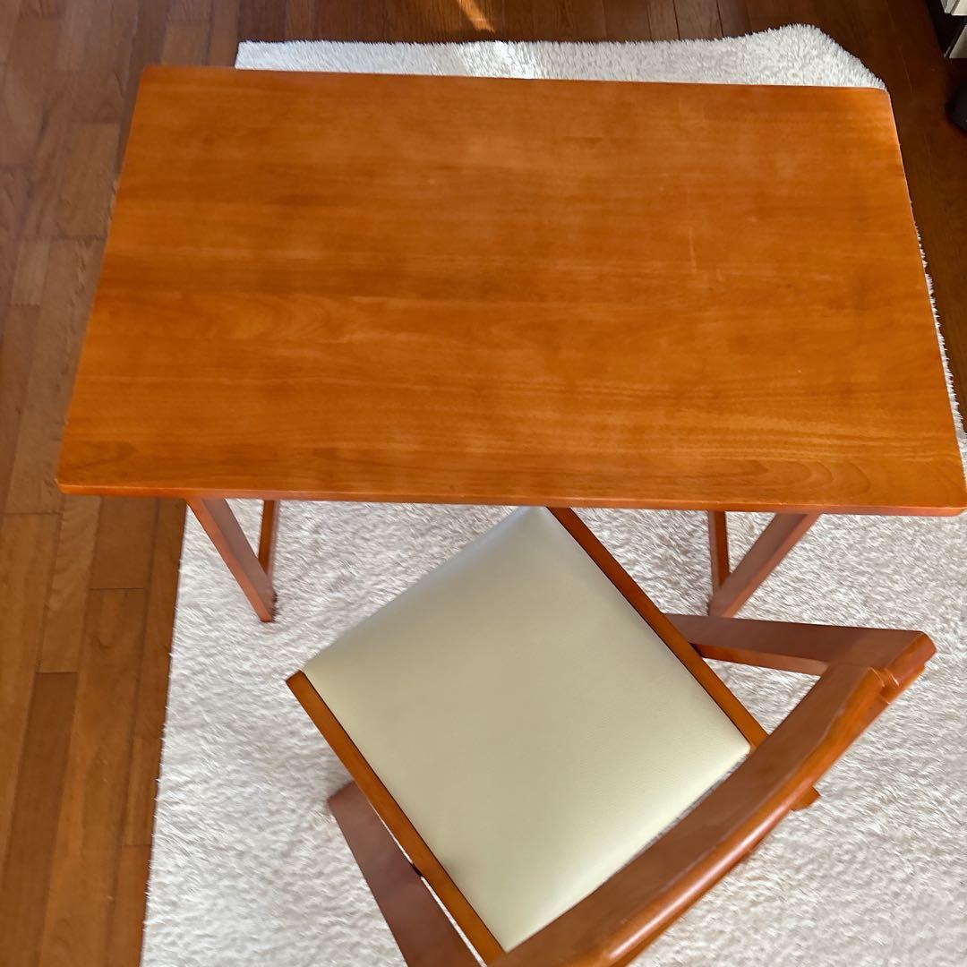 美品】天然木 折りたたみ デスク チェア セット 椅子 テーブル ワークスタディ