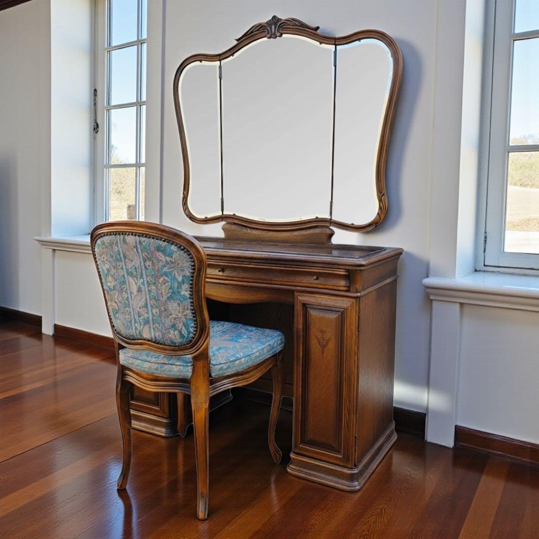 松永工房 IDC大塚家具 ヴィンテージ 両袖 三面鏡 ドレッサー ナラ材