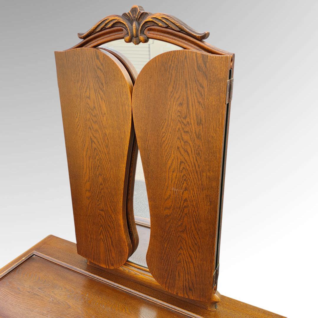 松永工房 IDC大塚家具 ヴィンテージ 両袖 三面鏡 ドレッサー ナラ材