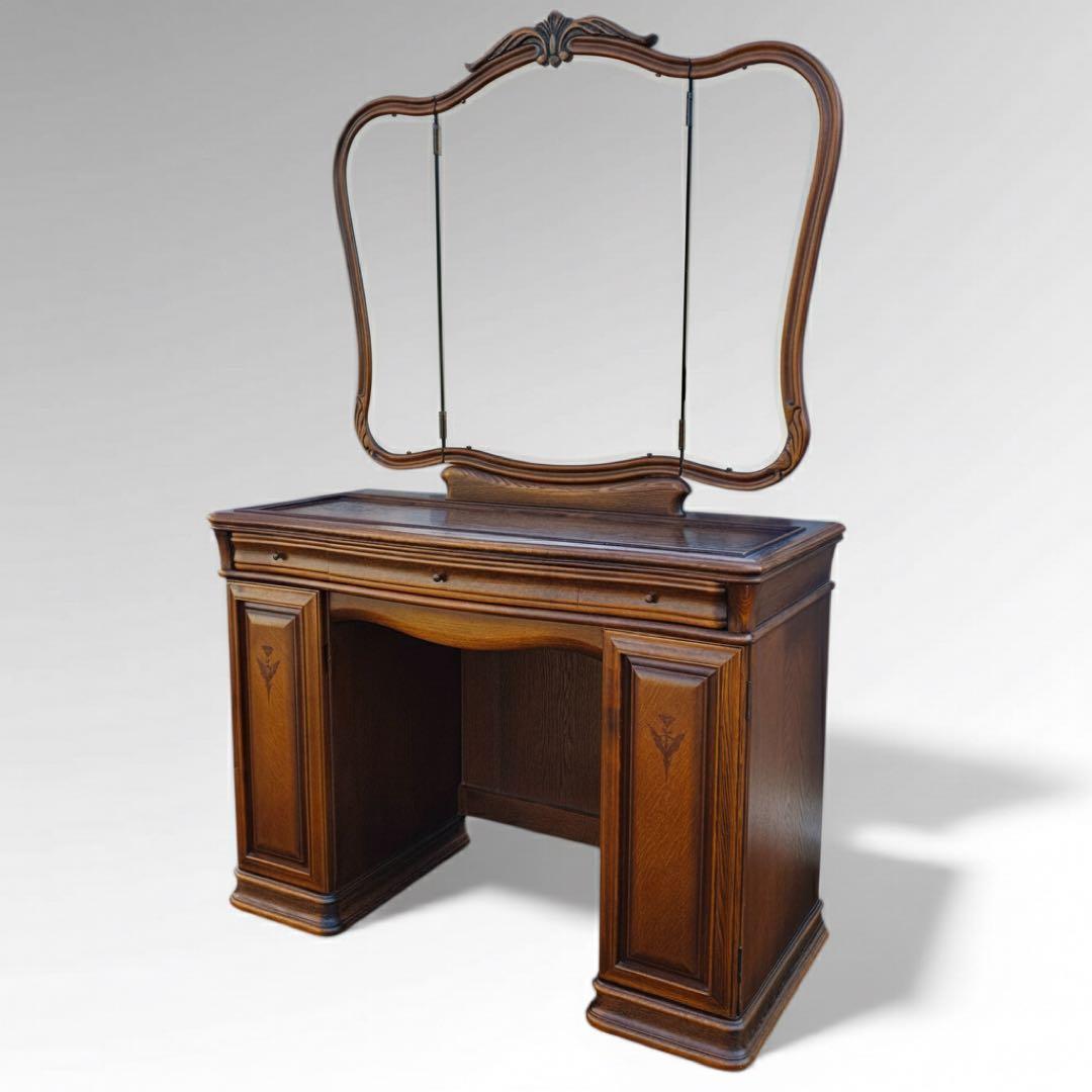 松永工房 IDC大塚家具 ヴィンテージ 両袖 三面鏡 ドレッサー ナラ材